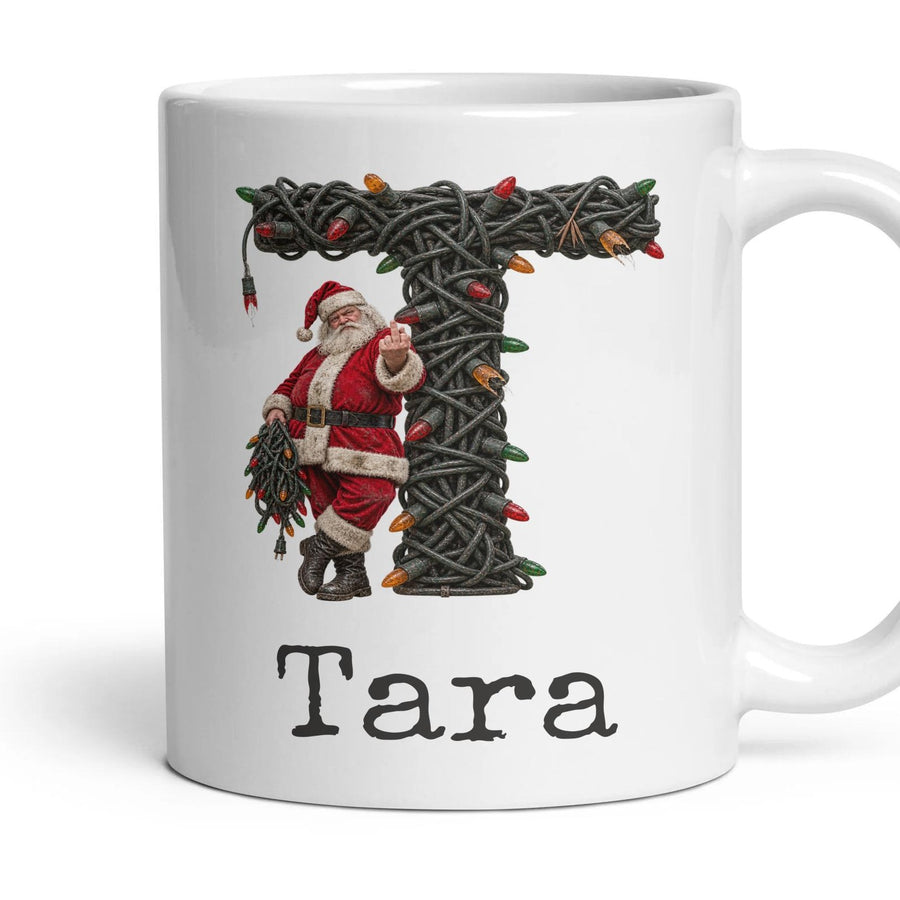 Personalised Rude Christmas Monogram Mug mug, 11oz white ceramic, handle right