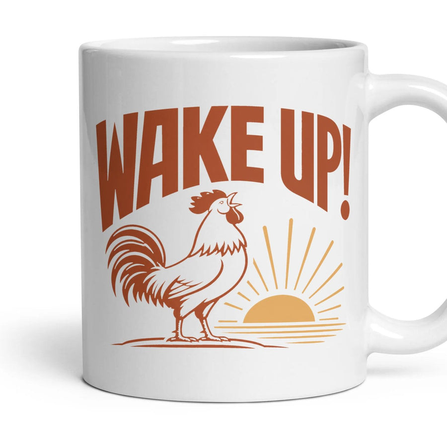 WAKE UP! mug, 11oz white ceramic, handle right