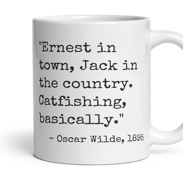 Ernest in town, Jack in the country. Catfishing, basically. mug, 11oz white ceramic, handle right