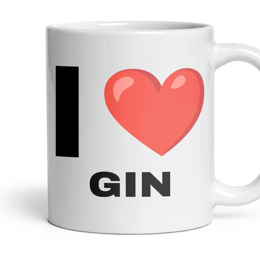 I LOVE GIN mug, 11oz white ceramic, handle right
