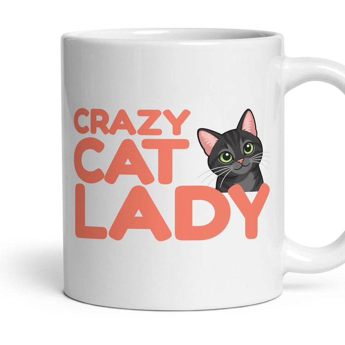 Crazy Cat Lady mug, 11oz white ceramic, Black, handle right
