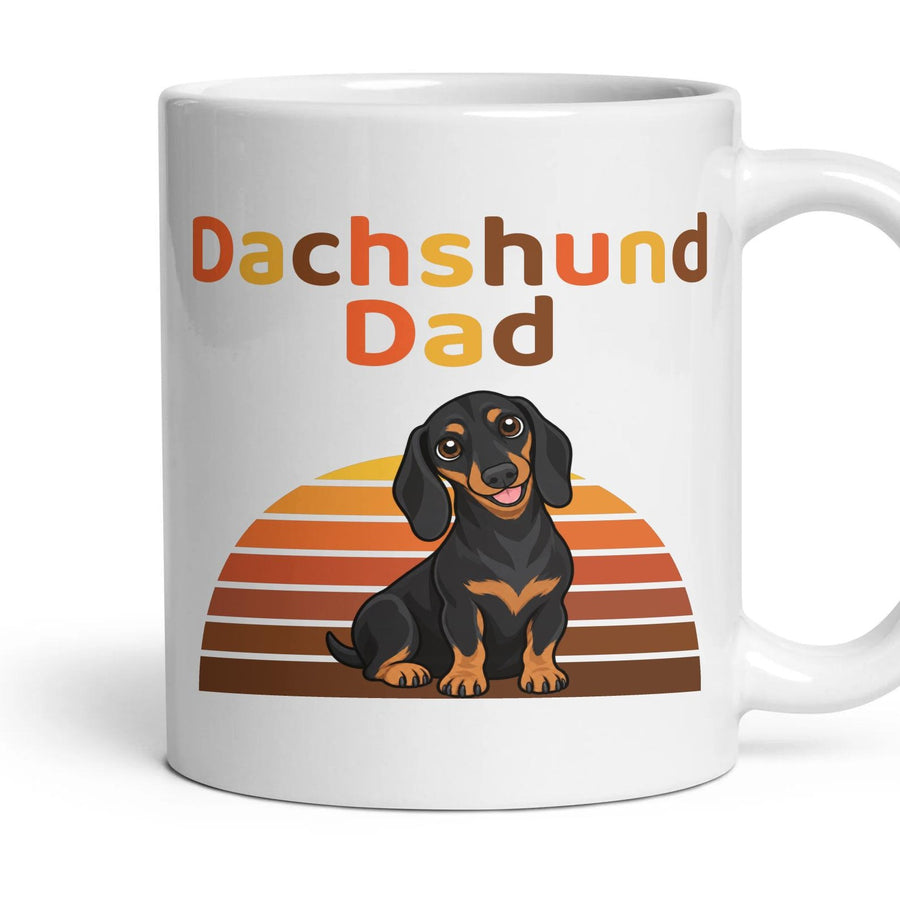 Dachshund Dad mug, 11oz white ceramic, Black & Tan, handle right