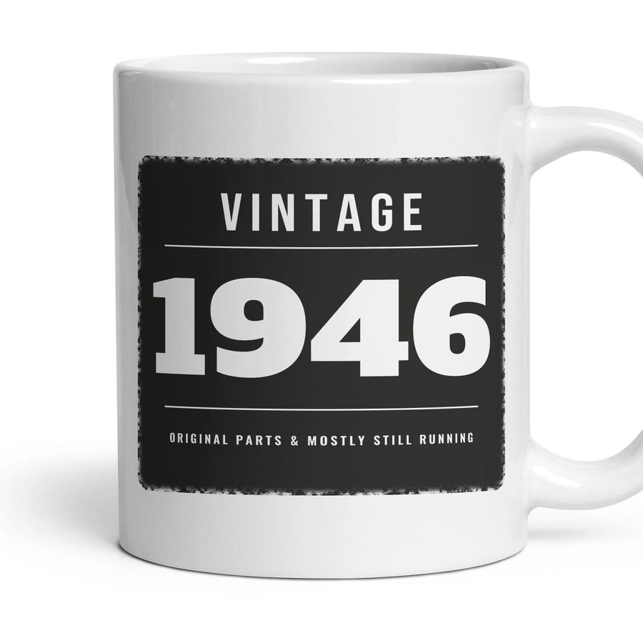 Vintage 1946 Birthday Mug mug, 11oz white ceramic, 1946, handle right