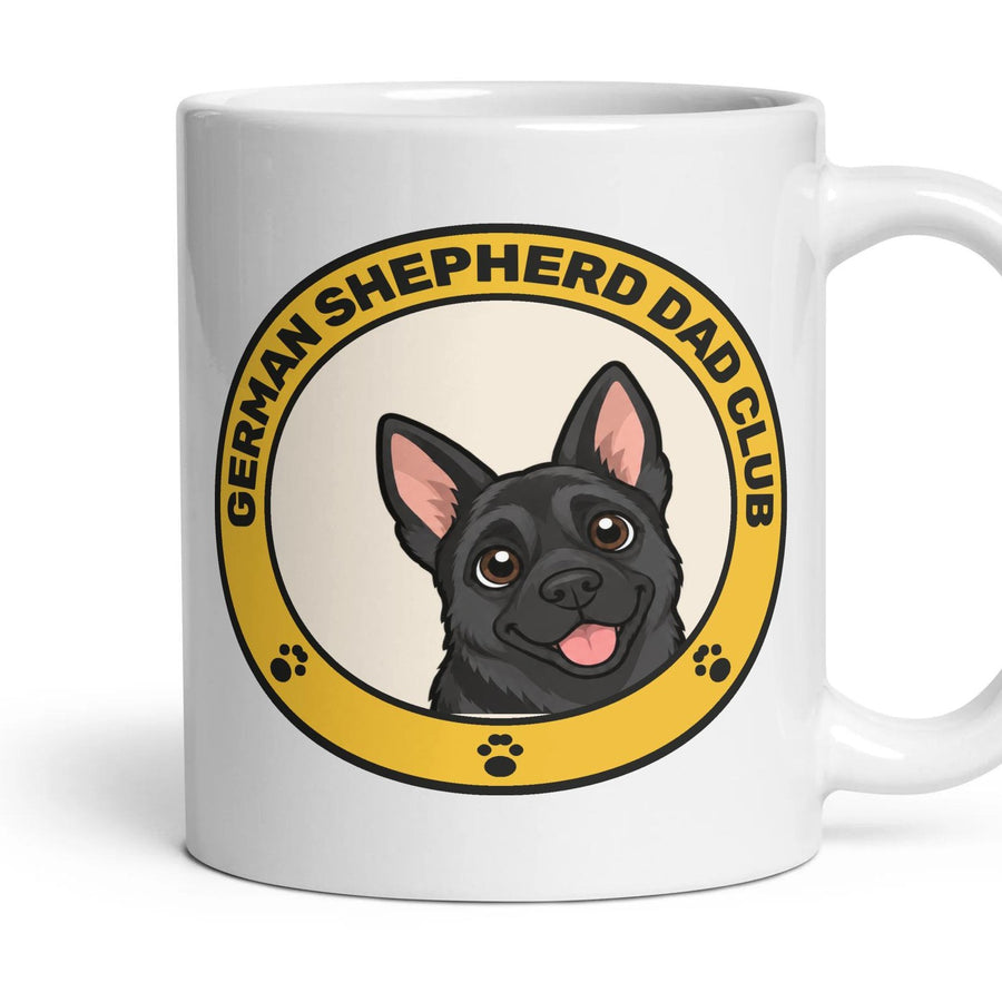 German Shepherd Dad Club mug, 11oz white ceramic, All Black, handle right