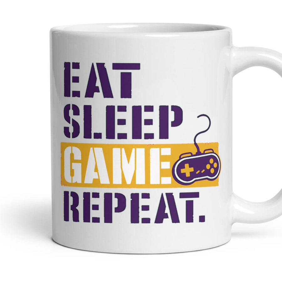 EAT SLEEP GAME REPEAT. mug, 11oz white ceramic, handle right