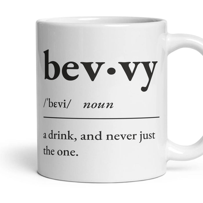 Bevvy mug, 11oz white ceramic, handle right