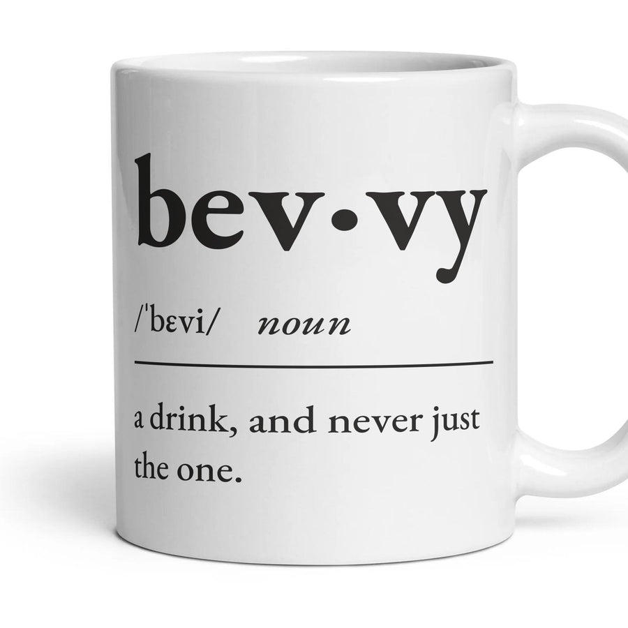 Bevvy mug, 11oz white ceramic, handle right