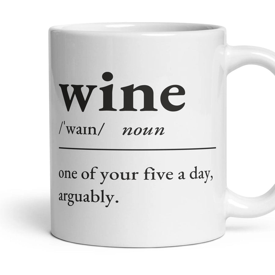 Wine mug, 11oz white ceramic, handle right
