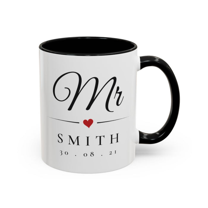 Mr Marriage Mug mug, 11oz white ceramic, black handle and interior, handle right