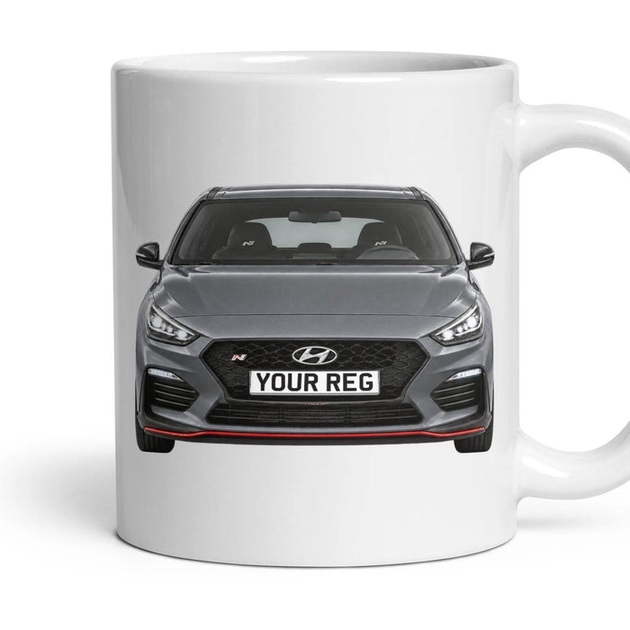 Hyundai i30 N Performance Personalised Number Plate Mug - Titan Grey - Front & Rear mug, 11oz white ceramic, Titan Grey, handle right