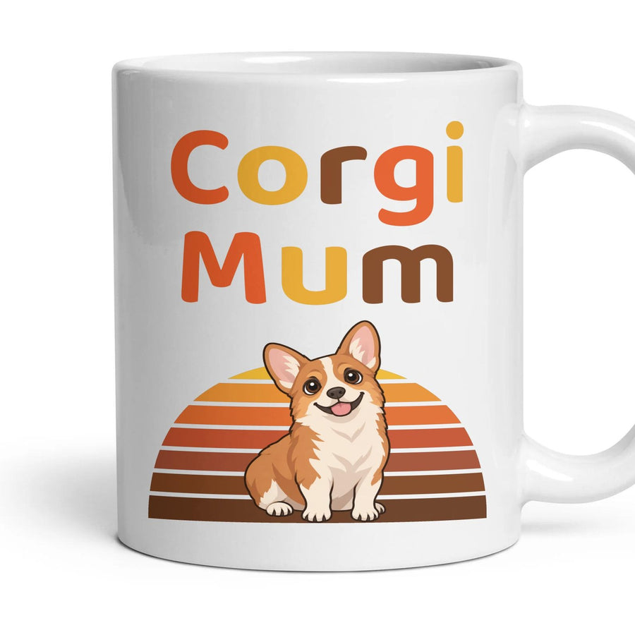 Corgi Mum mug, 11oz white ceramic, Red & White, handle right
