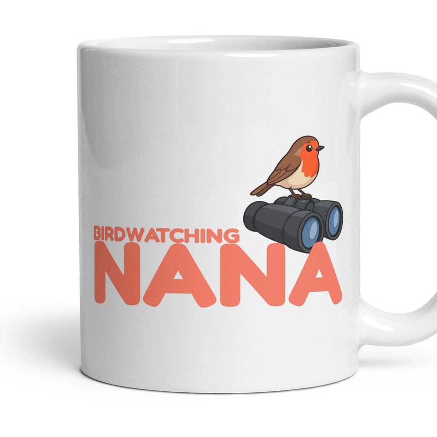 Birdwatching Nana mug, 11oz white ceramic, handle right