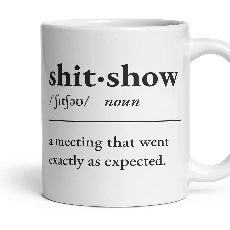 Shitshow mug, 11oz white ceramic, handle right