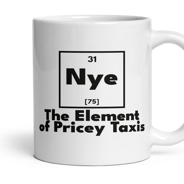 Nye The Element of Pricey Taxis mug, 11oz white ceramic, handle right