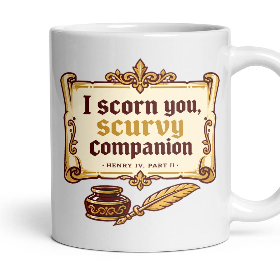 I scorn you, scurvy companion mug, 11oz white ceramic, handle right
