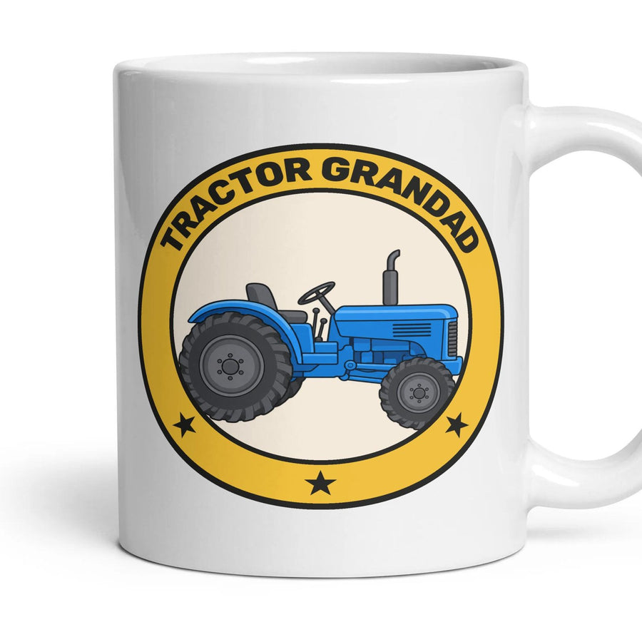 Tractor Grandad mug, 11oz white ceramic, Blue, handle right