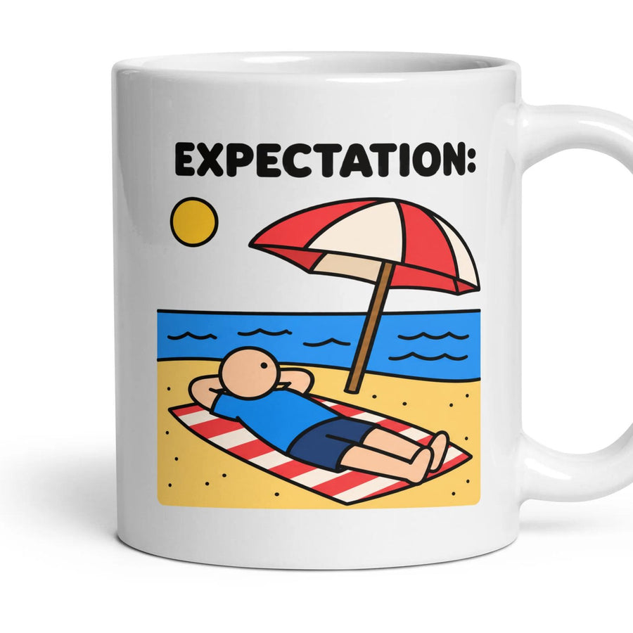 The Beach mug, 11oz white ceramic, handle right