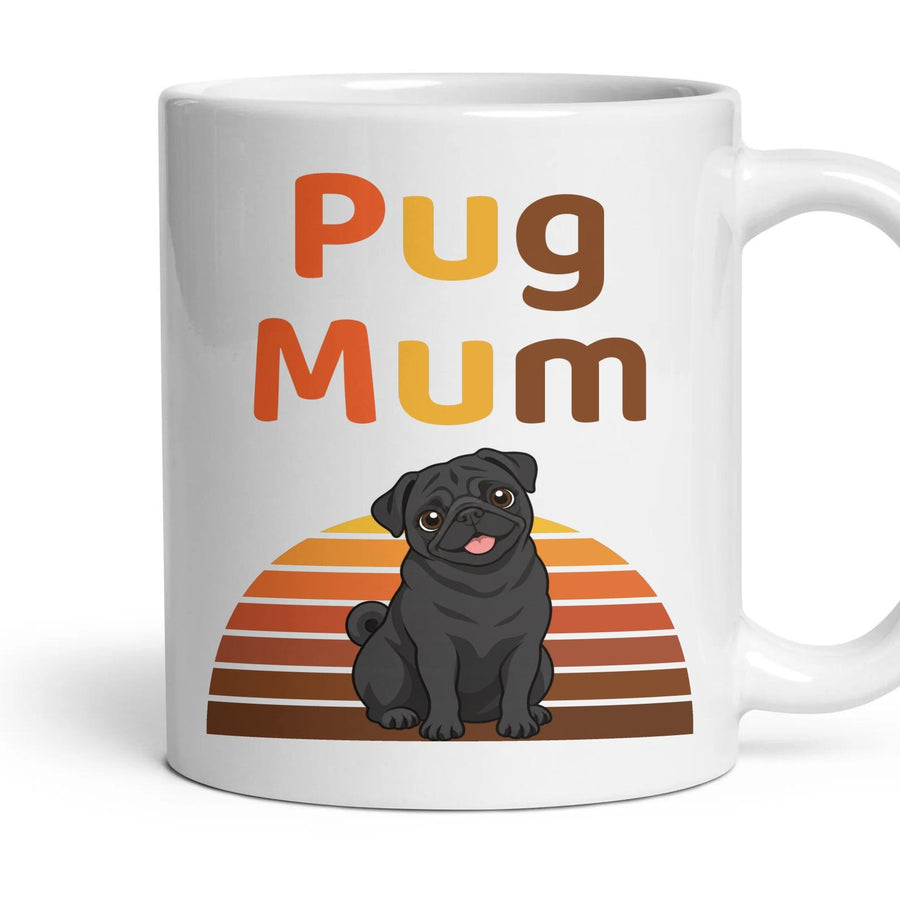 Pug Mum mug, 11oz white ceramic, Black, handle right