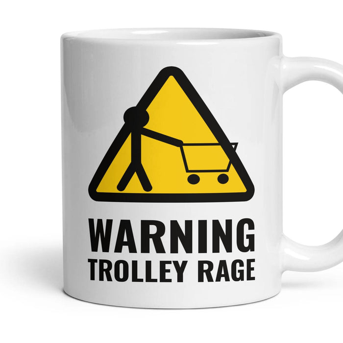 WARNING: TROLLEY RAGE mug, 11oz white ceramic, handle right
