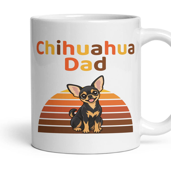 Chihuahua Dad mug, 11oz white ceramic, Black & Tan, handle right