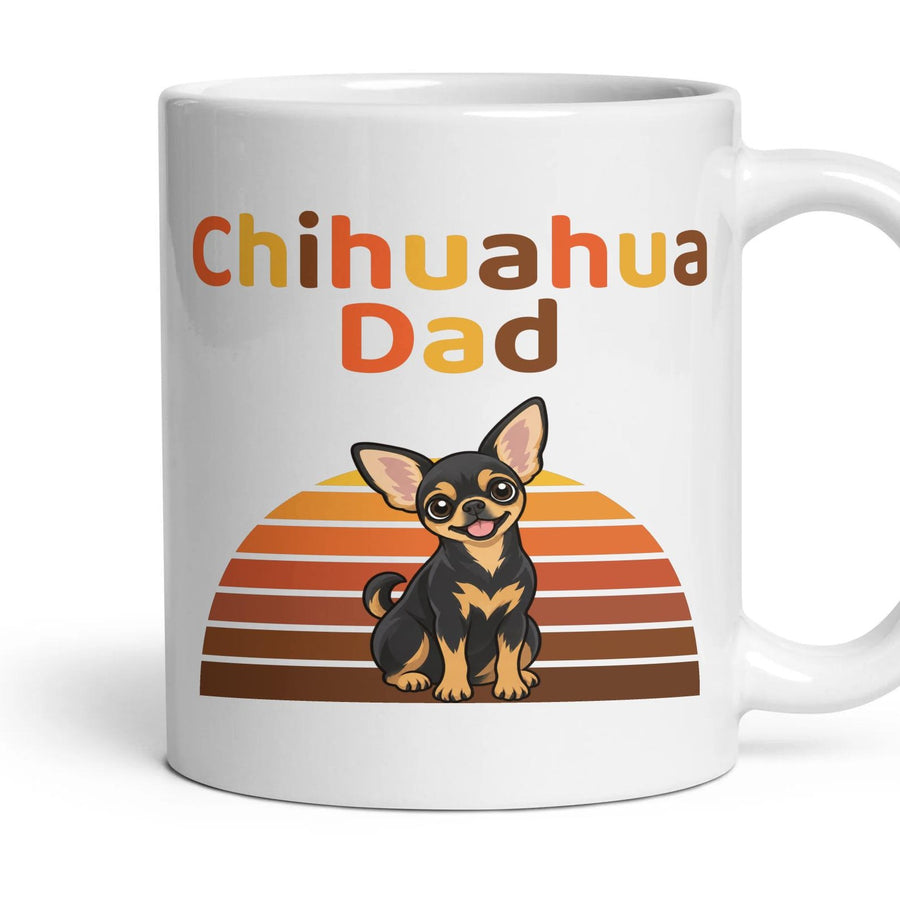 Chihuahua Dad mug, 11oz white ceramic, Black & Tan, handle right