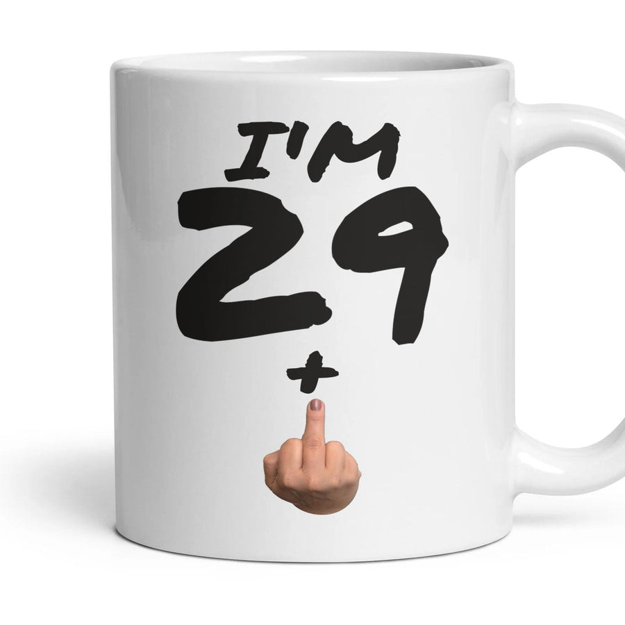 29 + Finger — 30th Birthday Mug, Rude Gift mug, 11oz white ceramic, handle right