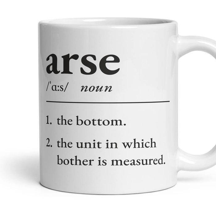 Arse mug, 11oz white ceramic, handle right