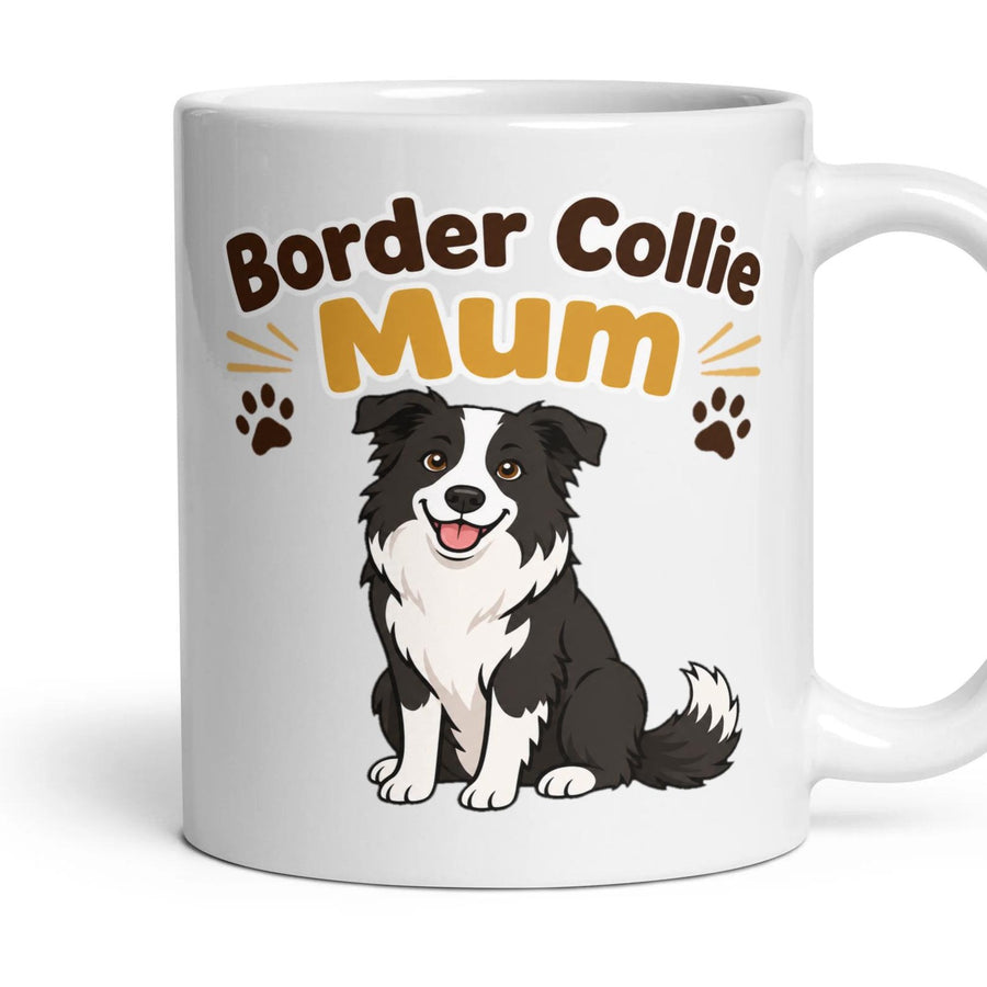 Border Collie Mum mug, 11oz white ceramic, handle right