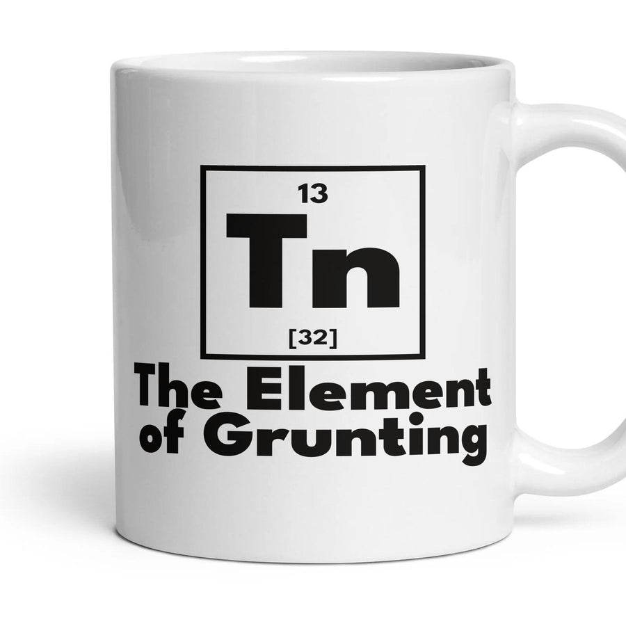 Tn The Element of Grunting mug, 11oz white ceramic, handle right