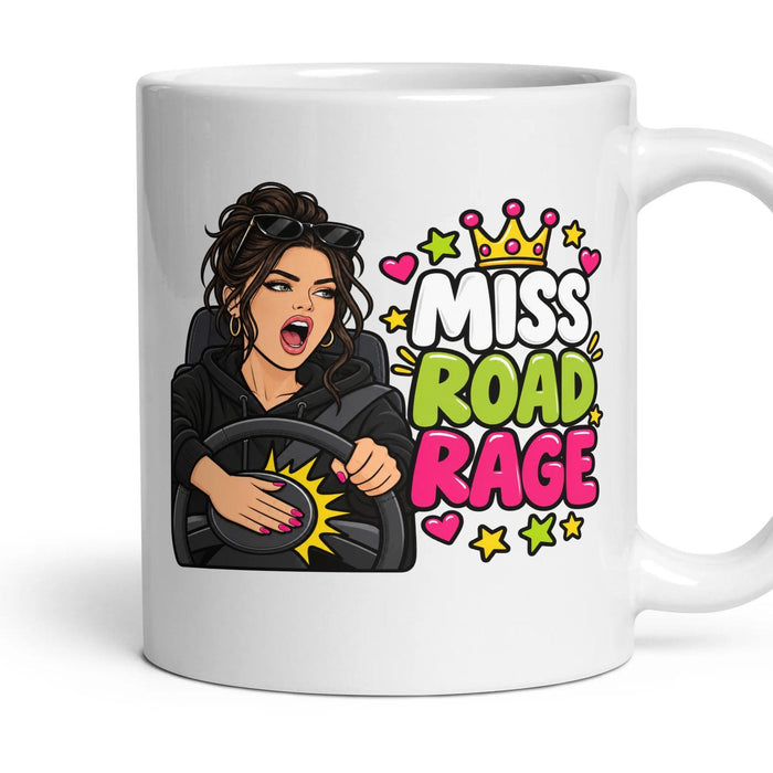 Miss Road Rage mug, 11oz white ceramic, handle right