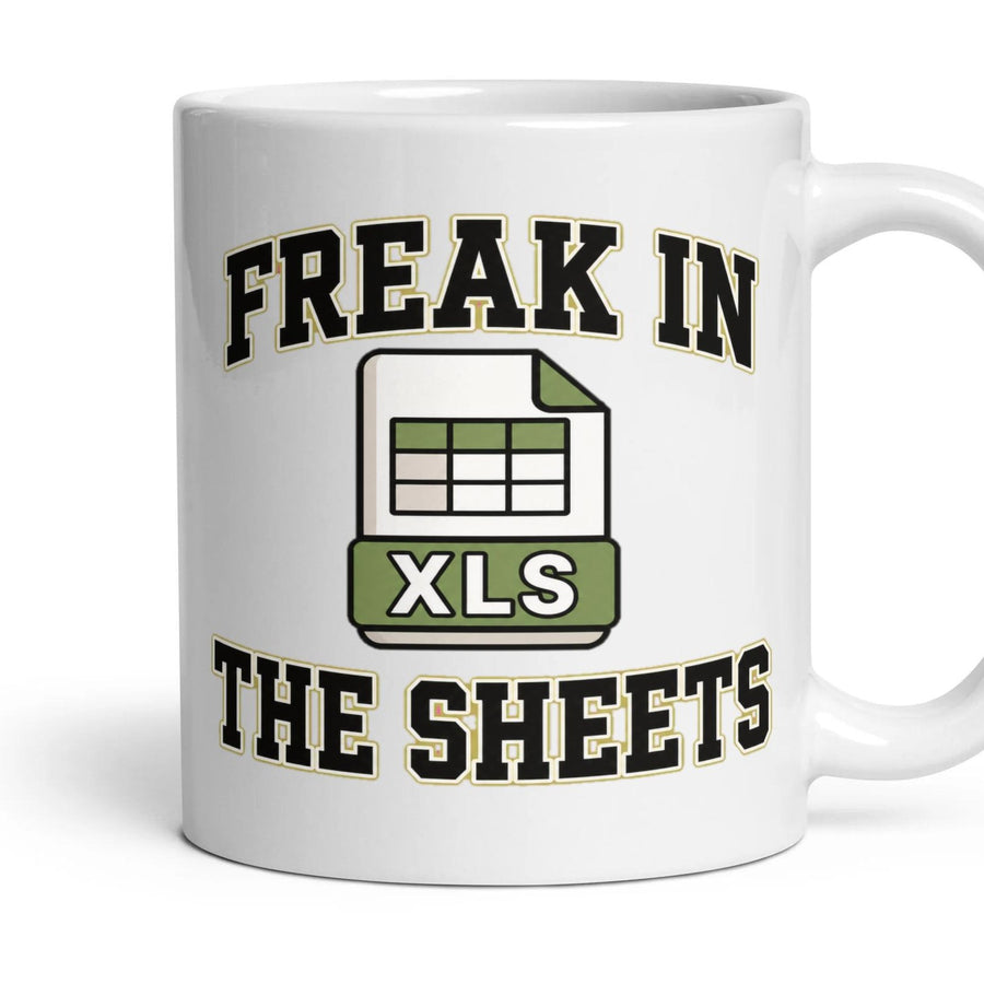 FREAK IN THE SHEETS mug, 11oz white ceramic, handle right