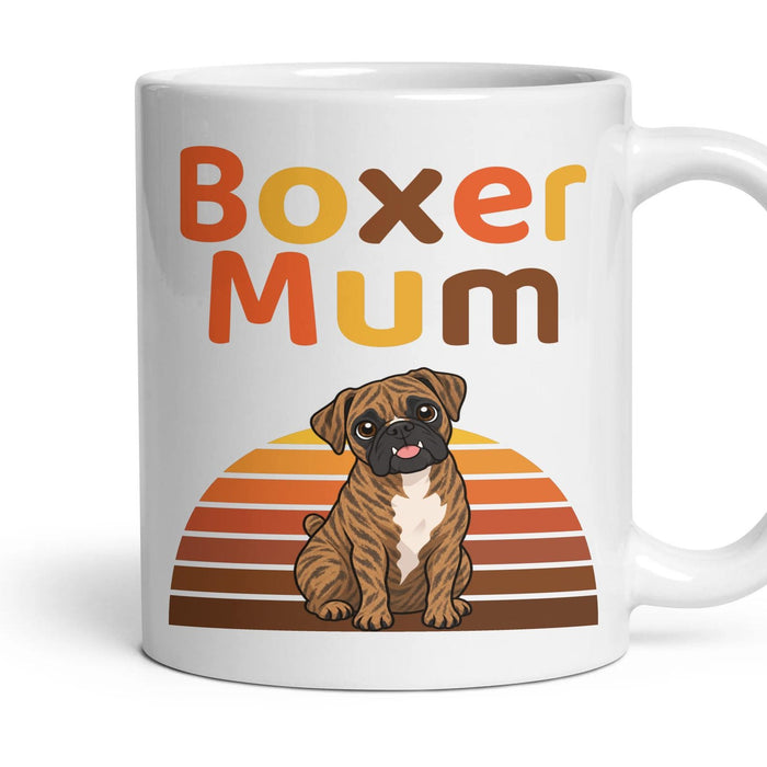 Boxer Mum mug, 11oz white ceramic, Brindle, handle right