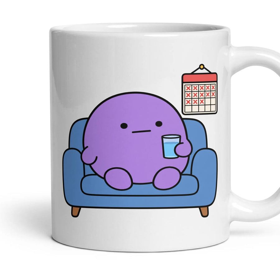 Dry January mug, 11oz white ceramic, handle right