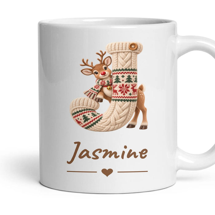 Personalised Reindeer Monogram Mug mug, 11oz white ceramic, handle right