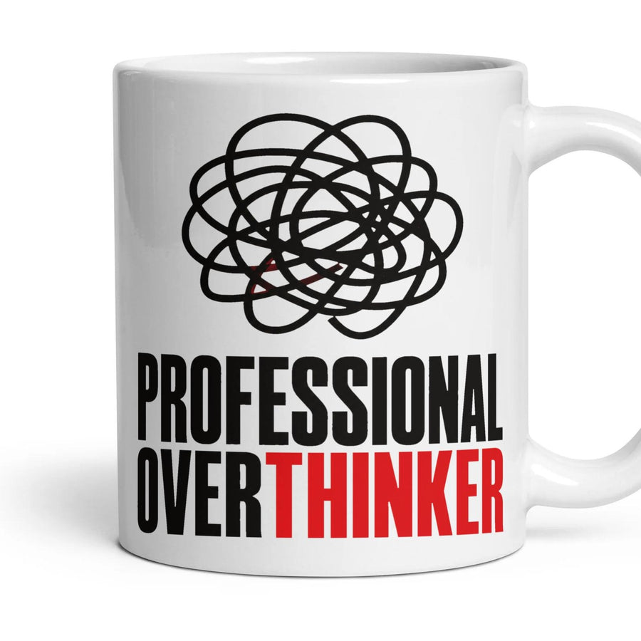 Professional Overthinker mug, 11oz white ceramic, handle right