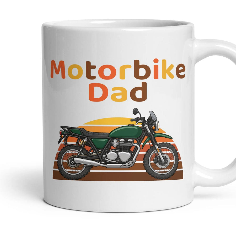 Motorbike Dad mug, 11oz white ceramic, Adventure, handle right