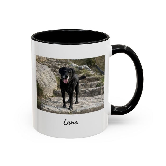 Personalised Photo Mug, Coloured Handle mug, 11oz white ceramic, black handle and interior, handle right