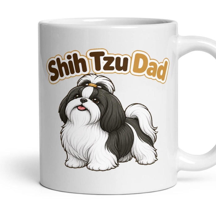Shih Tzu Dad mug, 11oz white ceramic, Black & White, handle right