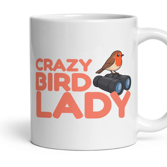 Crazy Bird Lady mug, 11oz white ceramic, handle right