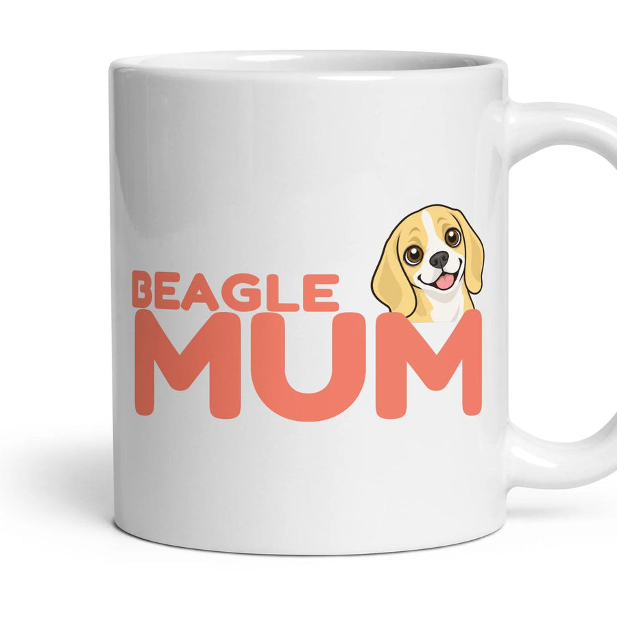 Beagle Mum mug, 11oz white ceramic, Lemon & White, handle right