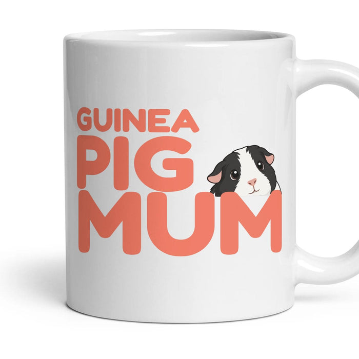 Guinea Pig Mum mug, 11oz white ceramic, Black & White, handle right