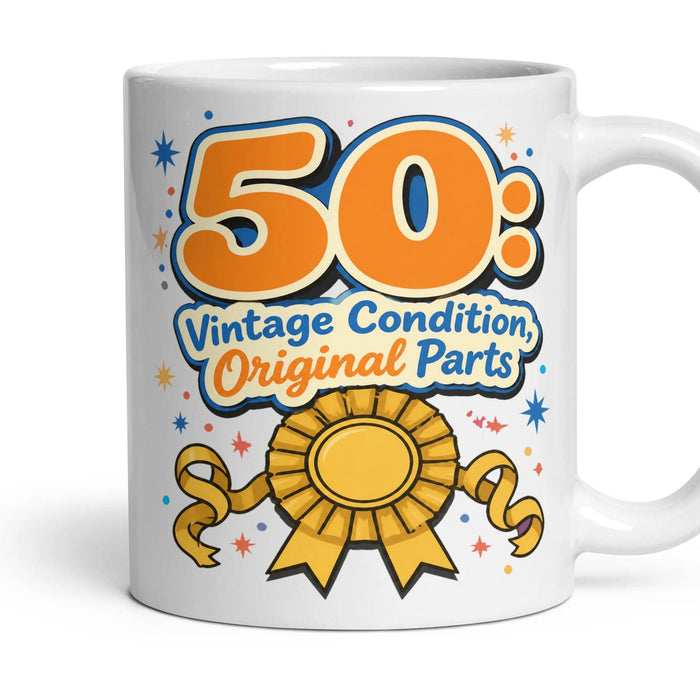 50: Vintage Condition, Original Parts mug, 11oz white ceramic, handle right