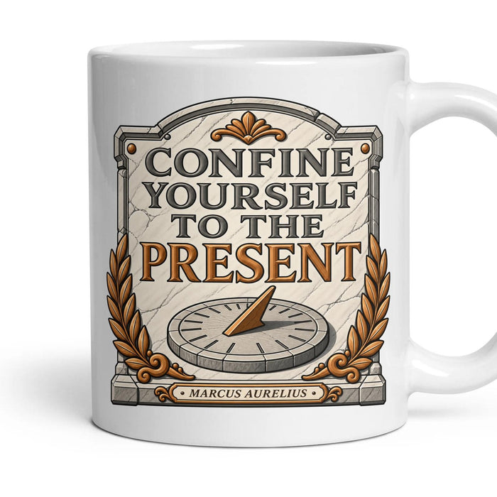 Confine yourself to the present mug, 11oz white ceramic, handle right