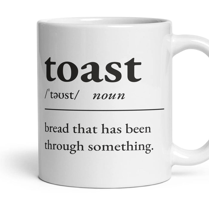 Toast mug, 11oz white ceramic, handle right