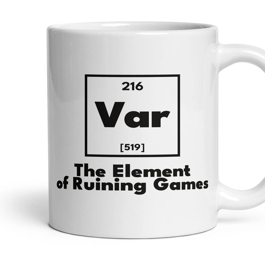 Var The Element of Ruining Games mug, 11oz white ceramic, handle right