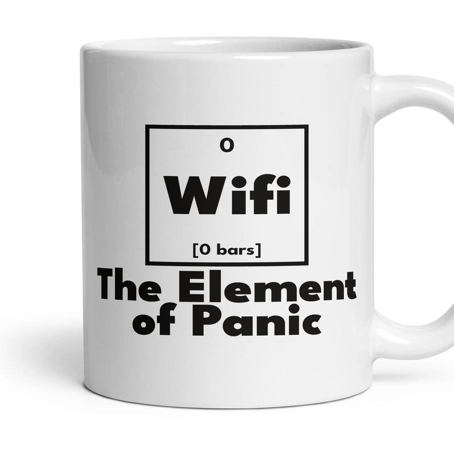 Wifi The Element of Panic mug, 11oz white ceramic, handle right