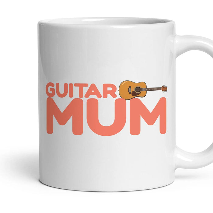 Guitar Mum mug, 11oz white ceramic, Acoustic, handle right