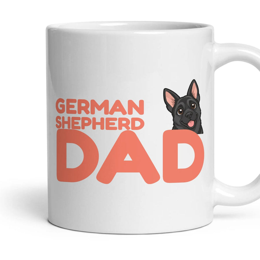 German Shepherd Dad mug, 11oz white ceramic, All Black, handle right