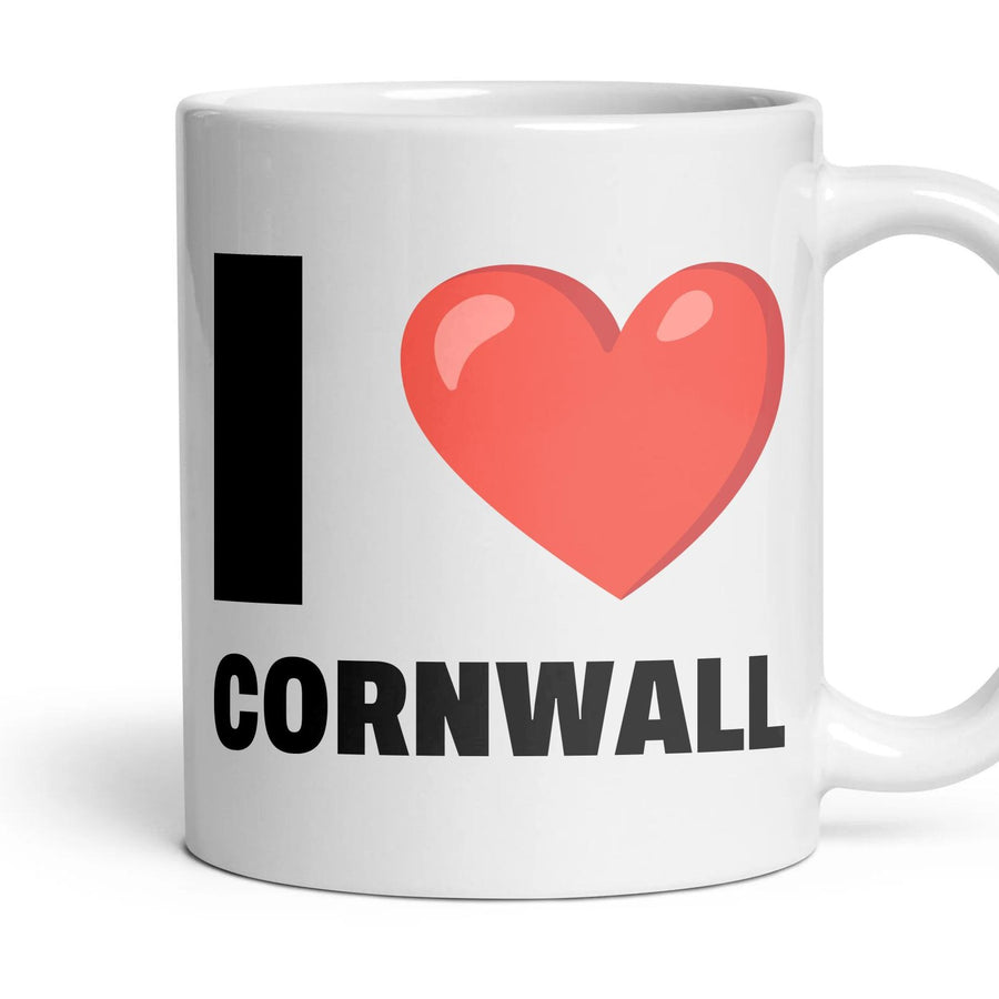 I LOVE CORNWALL mug, 11oz white ceramic, handle right