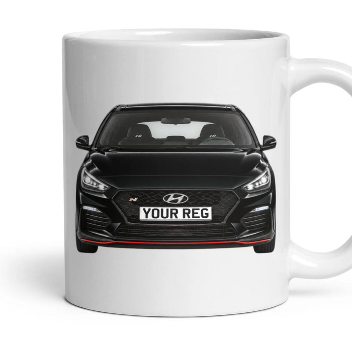 Hyundai i30 N Performance Personalised Number Plate Mug - Phantom Black - Front & Rear mug, 11oz white ceramic, Phantom Black, handle right